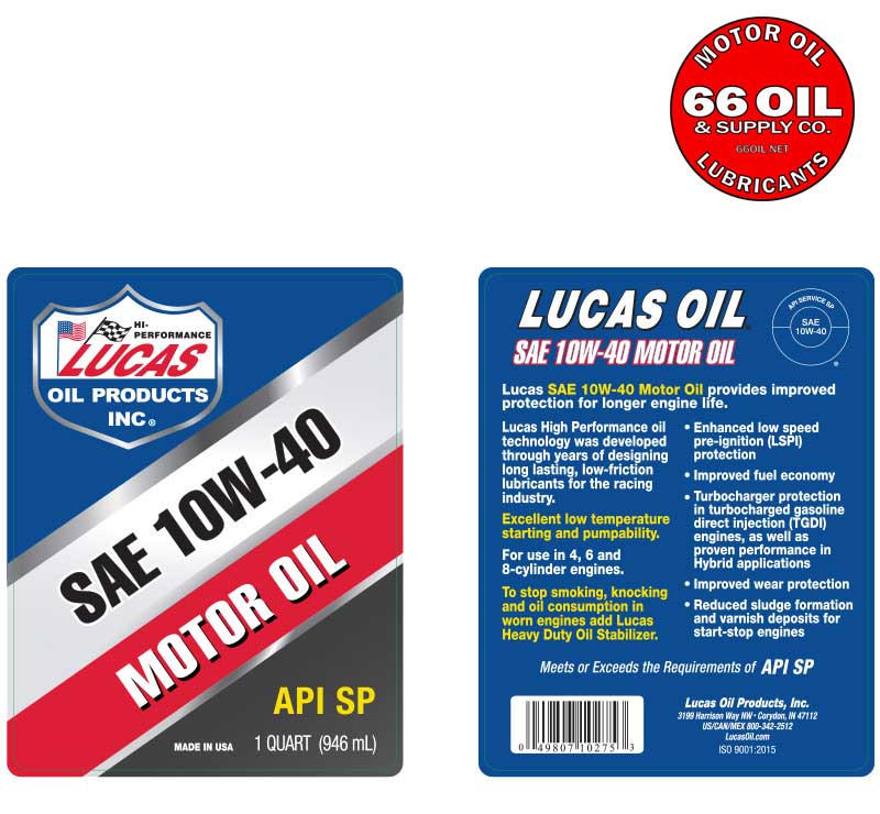 Lucas 10W-40 Petroleum Motor Oil by the Case