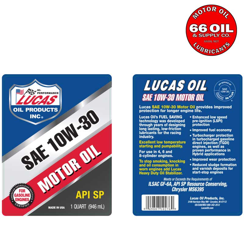 Lucas 10W-30 Petroleum Motor Oil by the Case
