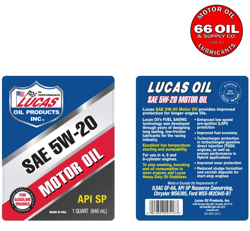 Lucas 5W-20 Petroleum Motor Oil by the Case