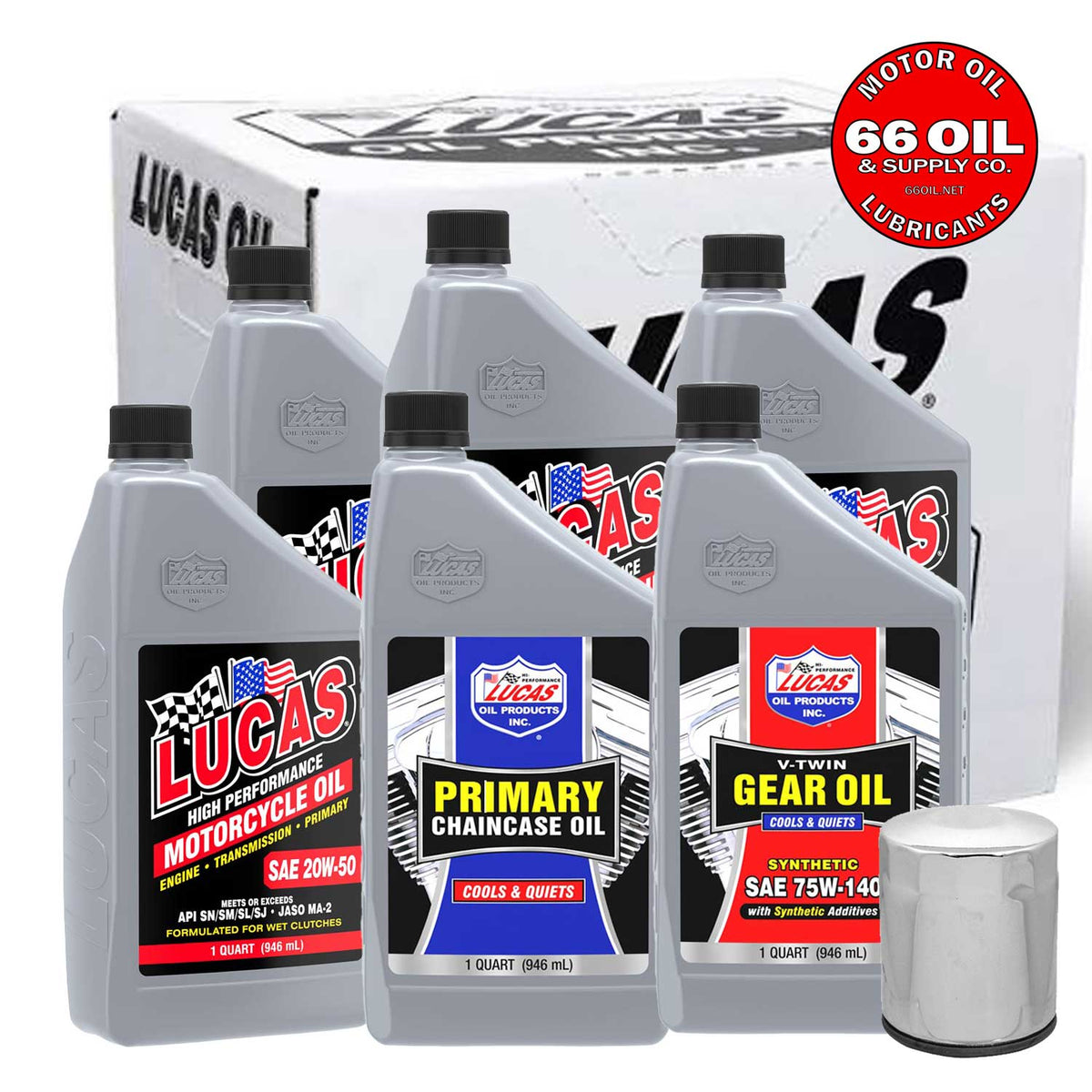 20W-50 Conventional Oil Change Kit w/ Chrome Filter for Twin Cam, Milwaukee 8