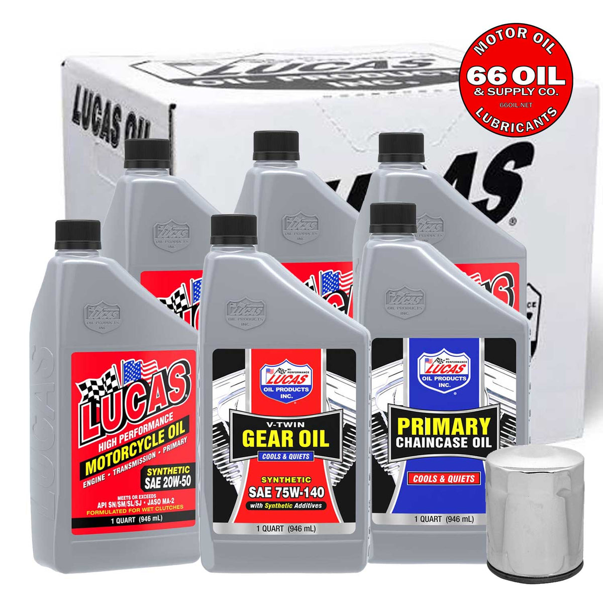 20W-50 Synthetic Oil Change Kit w/ Chrome Filter for Twin Cam, Milwaukee 8