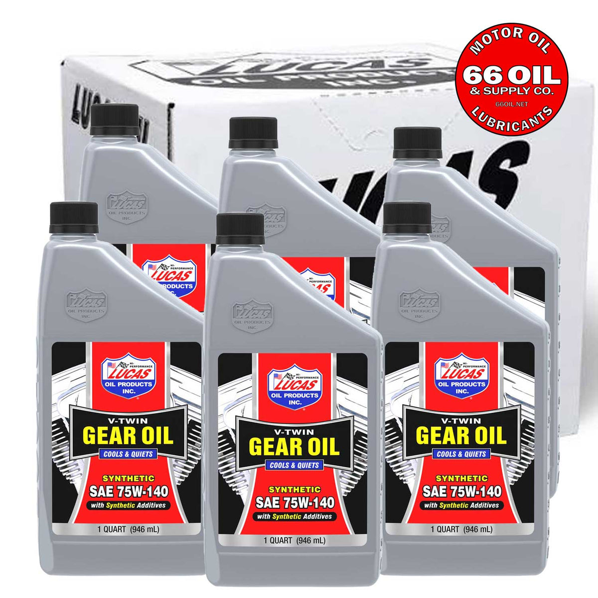 Lucas V-Twin 75W-140 Synthetic Gear Oil by the Case