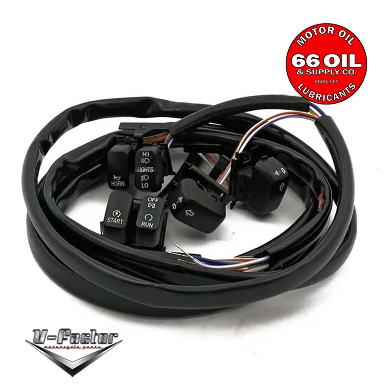 48" Handlebar Wiring Harness Kit w/ Black Buttons & Switches Harley 1996-2006