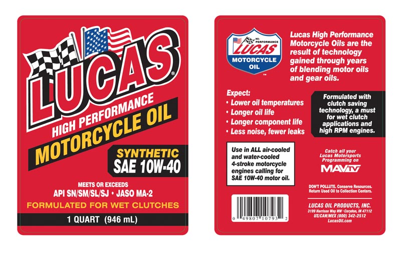 Lucas 10W-40 Synthetic Motorcycle Oil by the Case