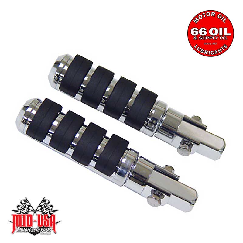 Small Diameter Chrome Anti Vibe Footrests, Fits All Models, 1/2" Stud Mount with Hardware