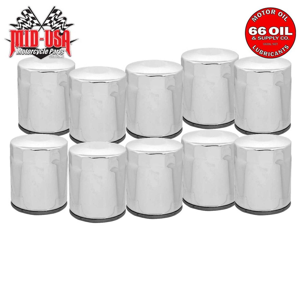 10-Pack - Chrome Oil Filters For Twin Cam & Milwaukee 8 - Replaces OEM#63798-99A