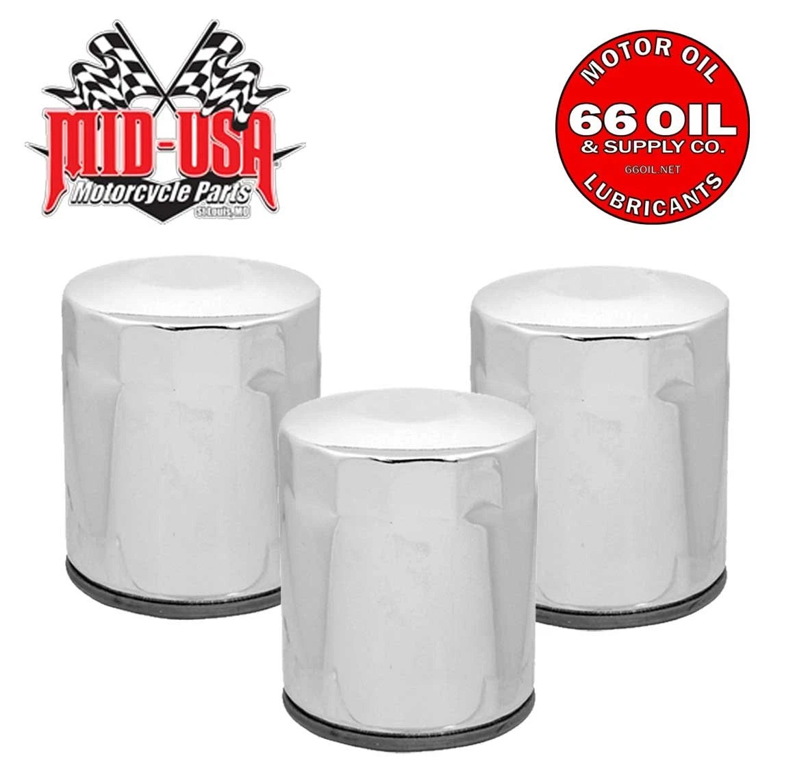 3-Pack - Chrome Oil Filters For Twin Cam & Milwaukee 8 - Replaces OEM#63798-99A