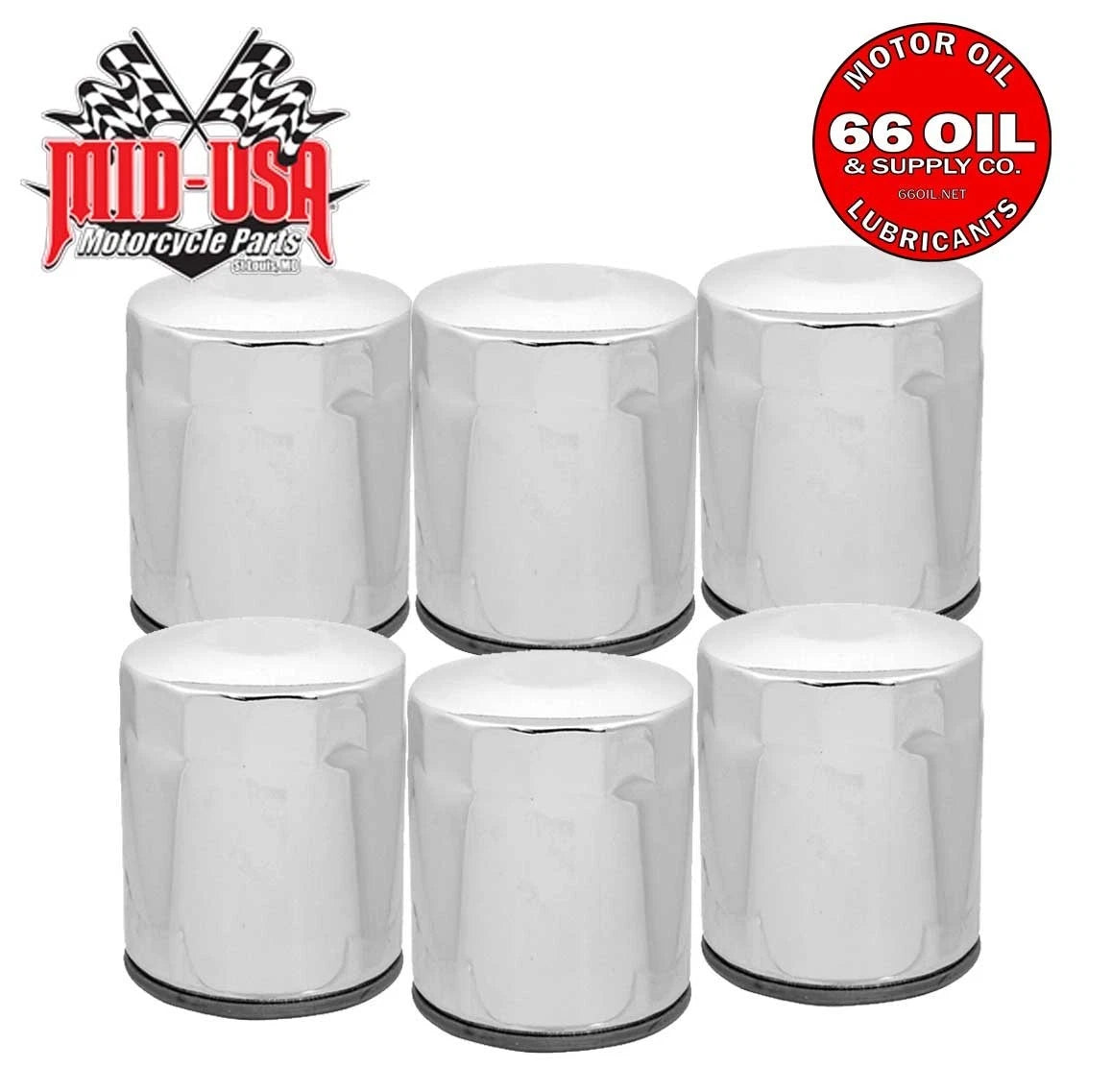 6-Pack - Chrome Oil Filters For Twin Cam & Milwaukee 8 - Replaces OEM#63798-99A